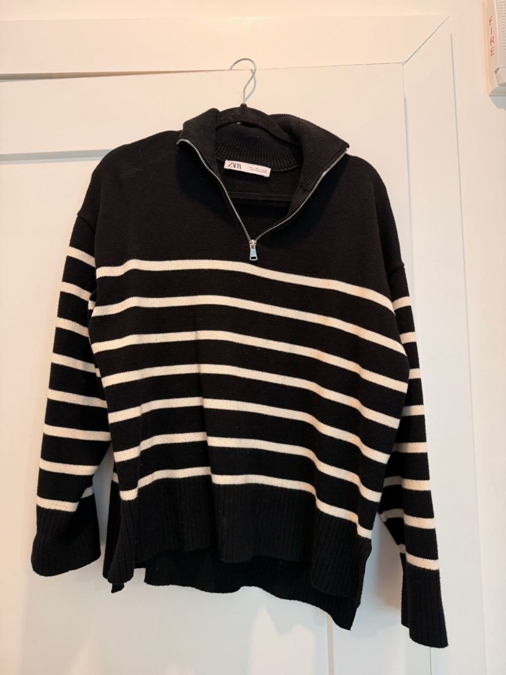 Zara Black Ribbed Half-Zip Sweater